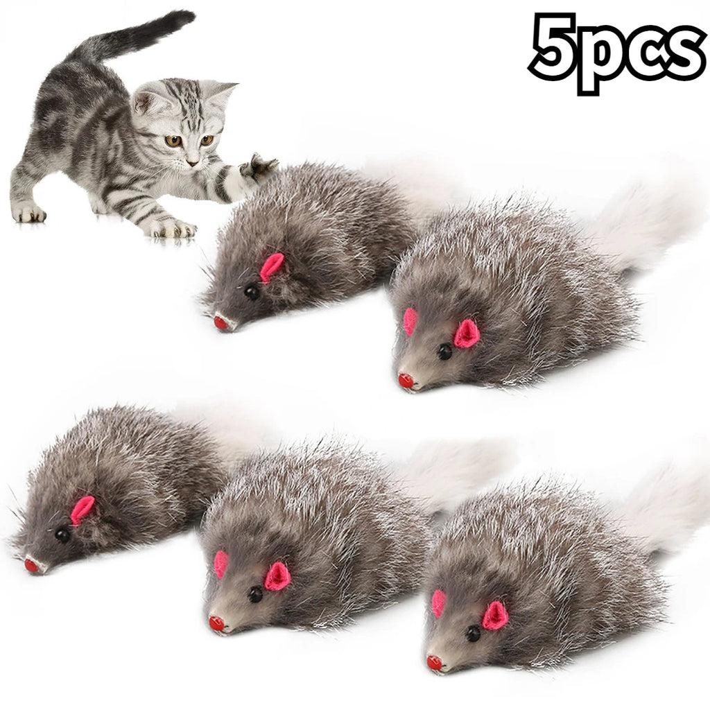 Realistic Mouse Cat Toy with Rabbit Fur - Natural Hunting Play Toy for Cats