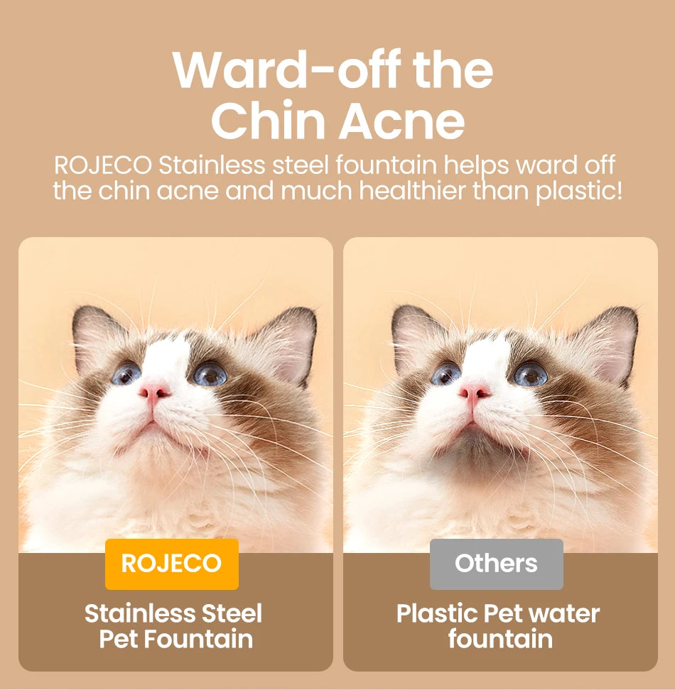 ROJECO Stainless Steel Cat Water Fountain - Automatic Pet Drinking Fountain