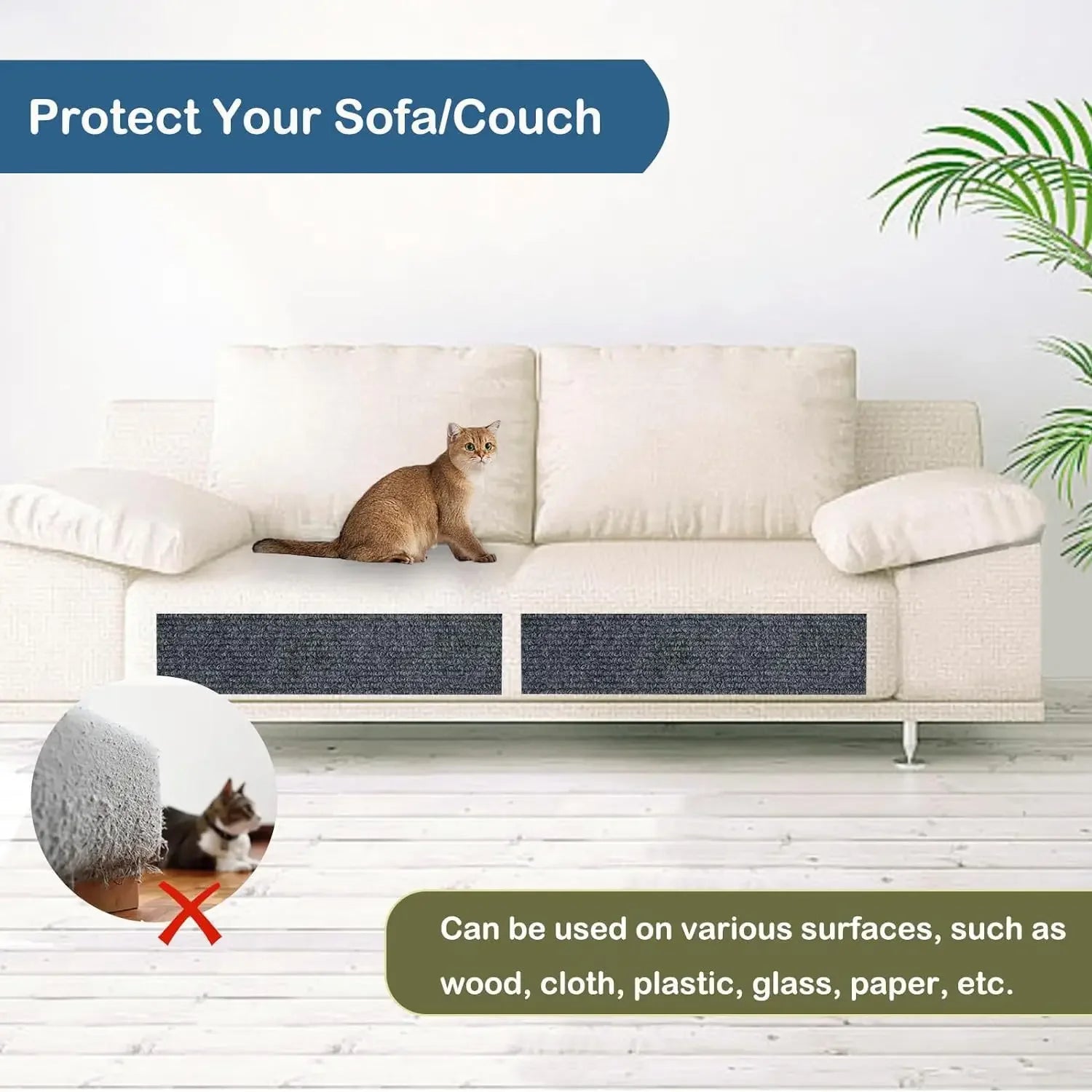 Self-Adhesive Cat Scratching Mat - Trimmable Furniture Protector for Sofas, Corners and Walls