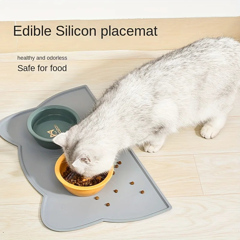 Silicone Cat Feeding Mat - Waterproof Food Bowl Placemat with Raised Edges