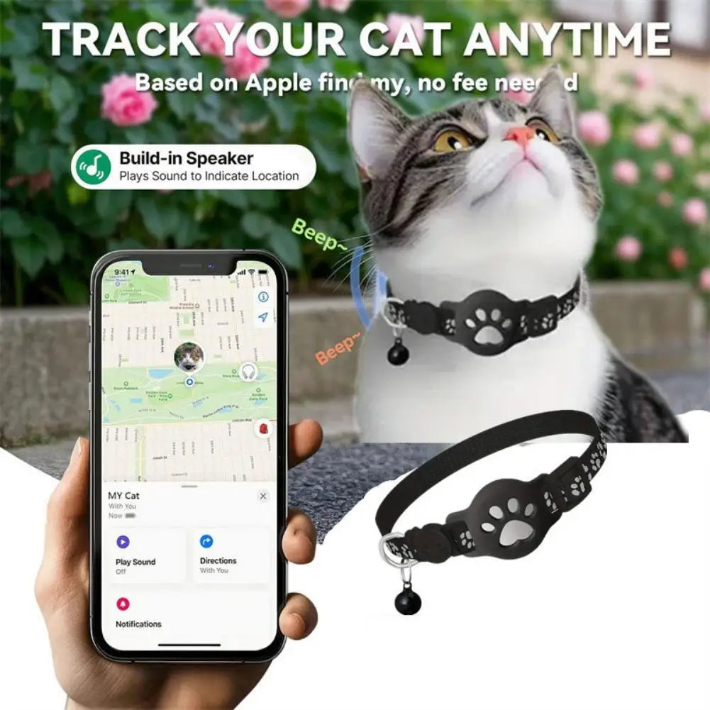 GPS Cat Collar Tracker with Real-Time Location - Adjustable Reflective Safety Collar for Cats and Kittens