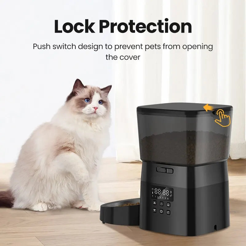 ROJECO Automatic Cat Feeder with LCD Display - Programmable Pet Food Dispenser for Cats and Dogs