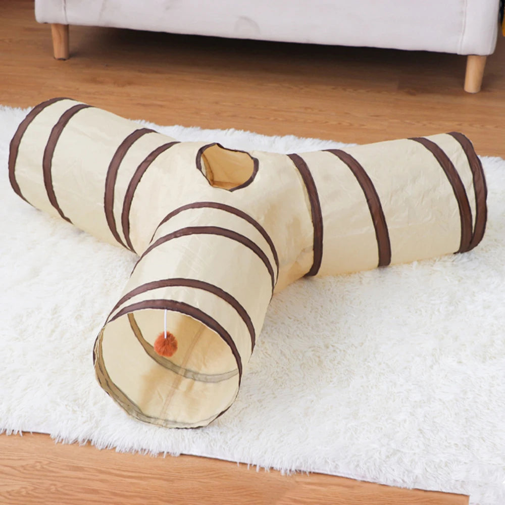 3-Way Cat Tunnel with Play Ball - Collapsible Interactive Toy for Indoor Cats