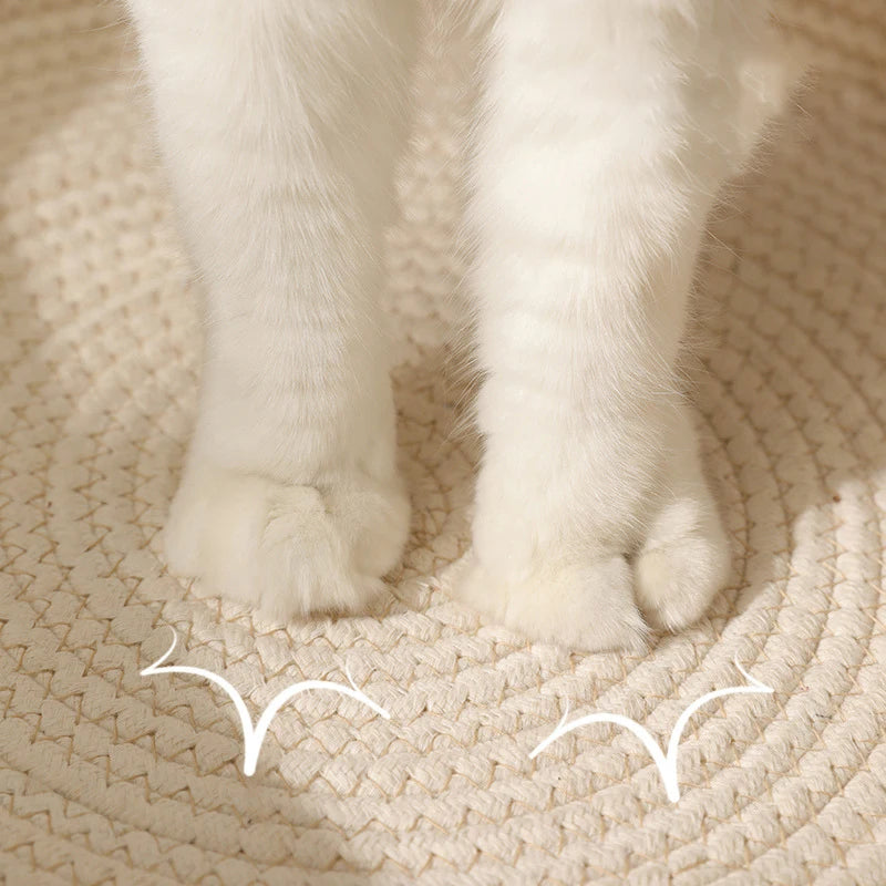 Handwoven Rattan Cat Bed - Natural Eco-Friendly Pet Basket with Removable Washable Cushion & Scratch-Resistant Base