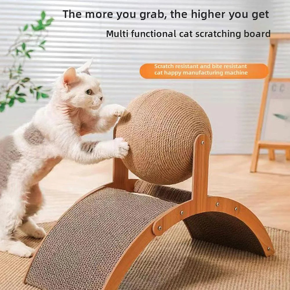 Multi-Functional Cat Scratching Arch with Interactive Ball - Natural Sisal & Wood Scratcher