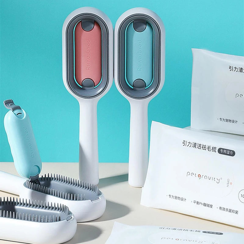 Double-Sided Cat Hair Removal Brush with Cleaning Wipes