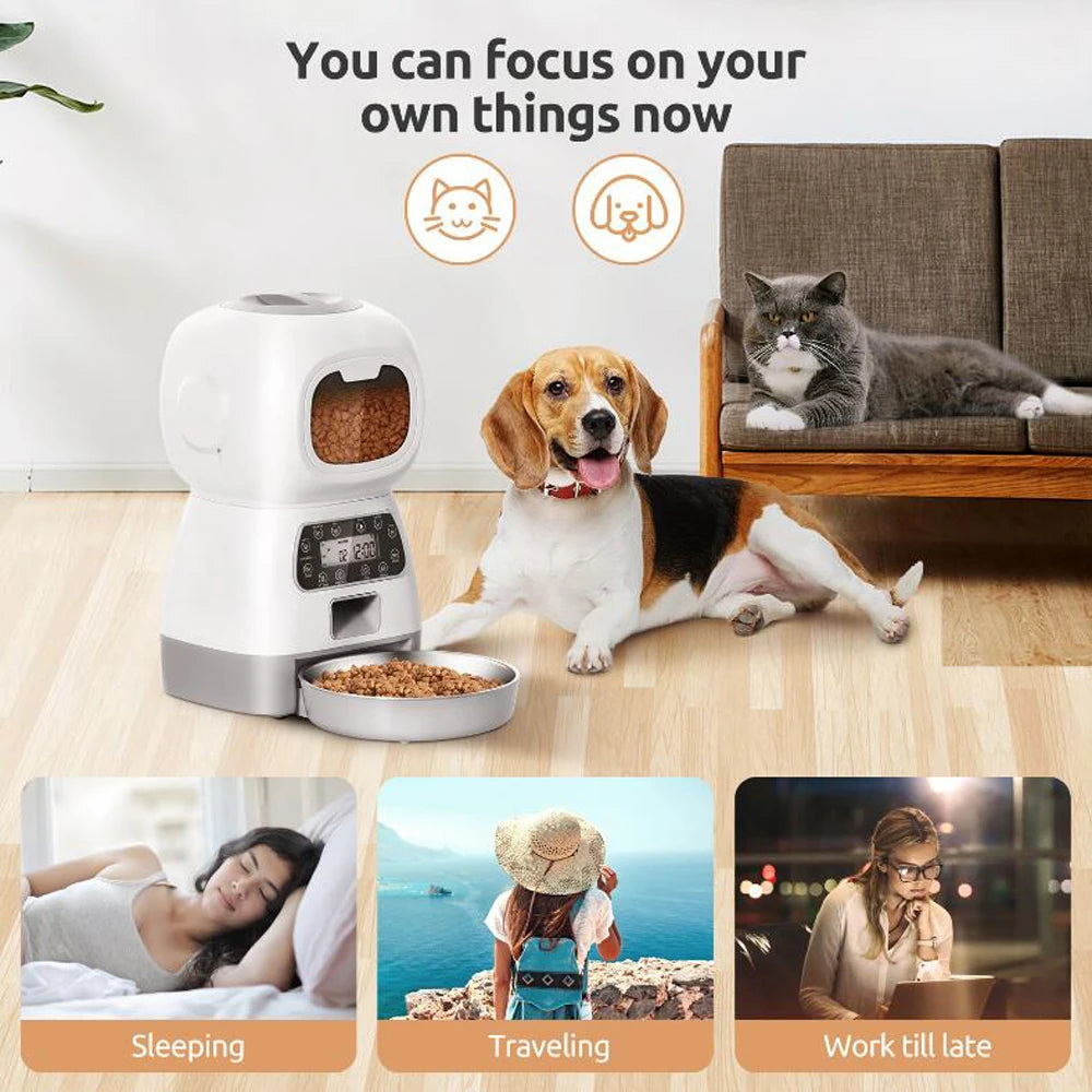 WiFi Smart Automatic Cat Feeder - 3.5L Voice Recording Pet Food Dispenser with App Control