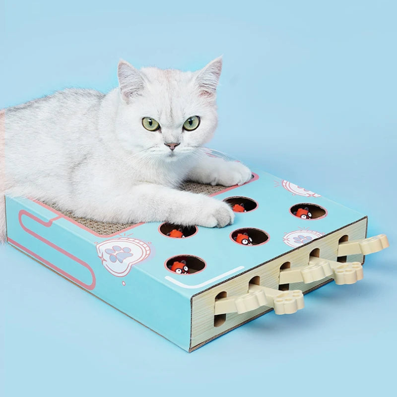 Interactive Whack-a-Mole Cat Scratching Board - Multi-Function Puzzle Toy with Claw Care