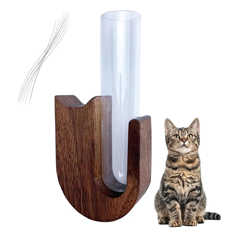 Cat Whisker Keepsake Vase - Wooden & Glass Fridge Magnet Display for Treasured Pet Memories