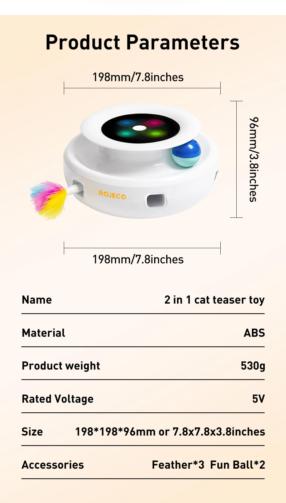 ROJECO 2-in-1 Interactive Cat Toy - Automatic Feather & Ball Set with 5 Play Modes