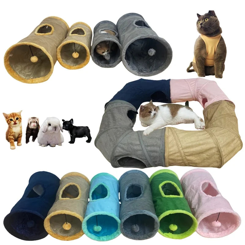 Collapsible Cat Tunnel - Interactive Play & Hide Toy for Cats, Kittens & Small Pets | Suede Finish | 2-Way & 3-Way Options Available