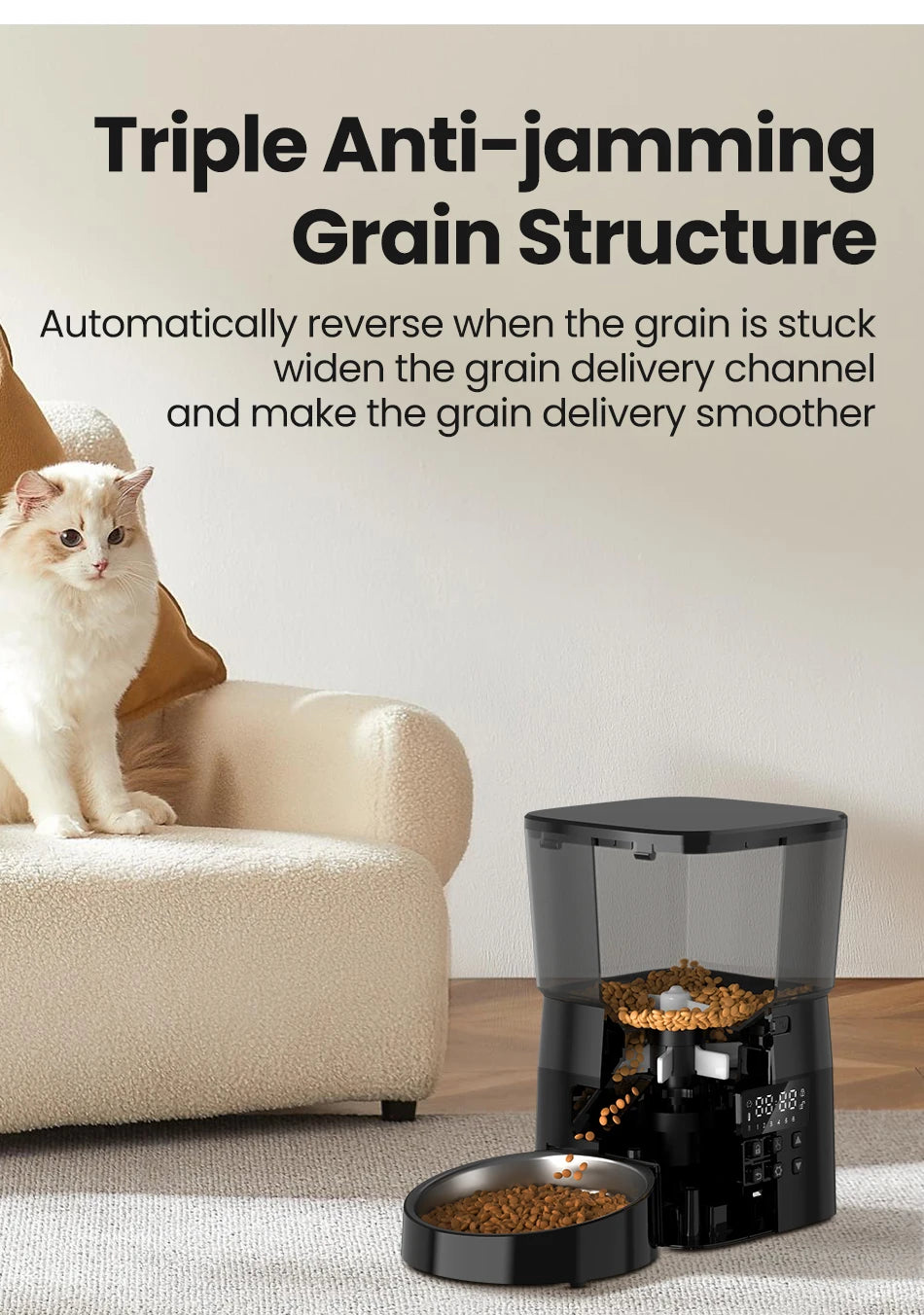 ROJECO Automatic Cat Feeder with LCD Display - Programmable Pet Food Dispenser for Cats and Dogs