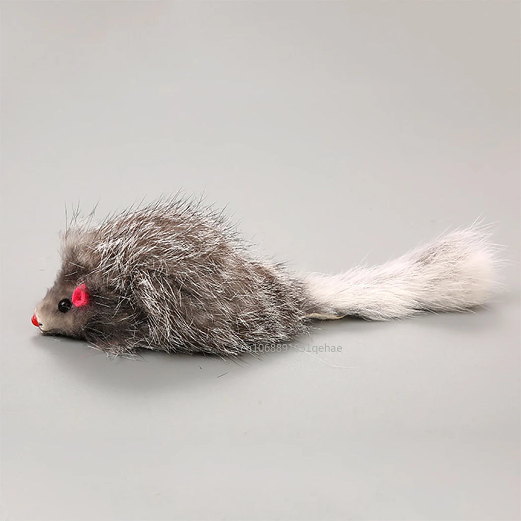 Realistic Mouse Cat Toy with Rabbit Fur - Natural Hunting Play Toy for Cats