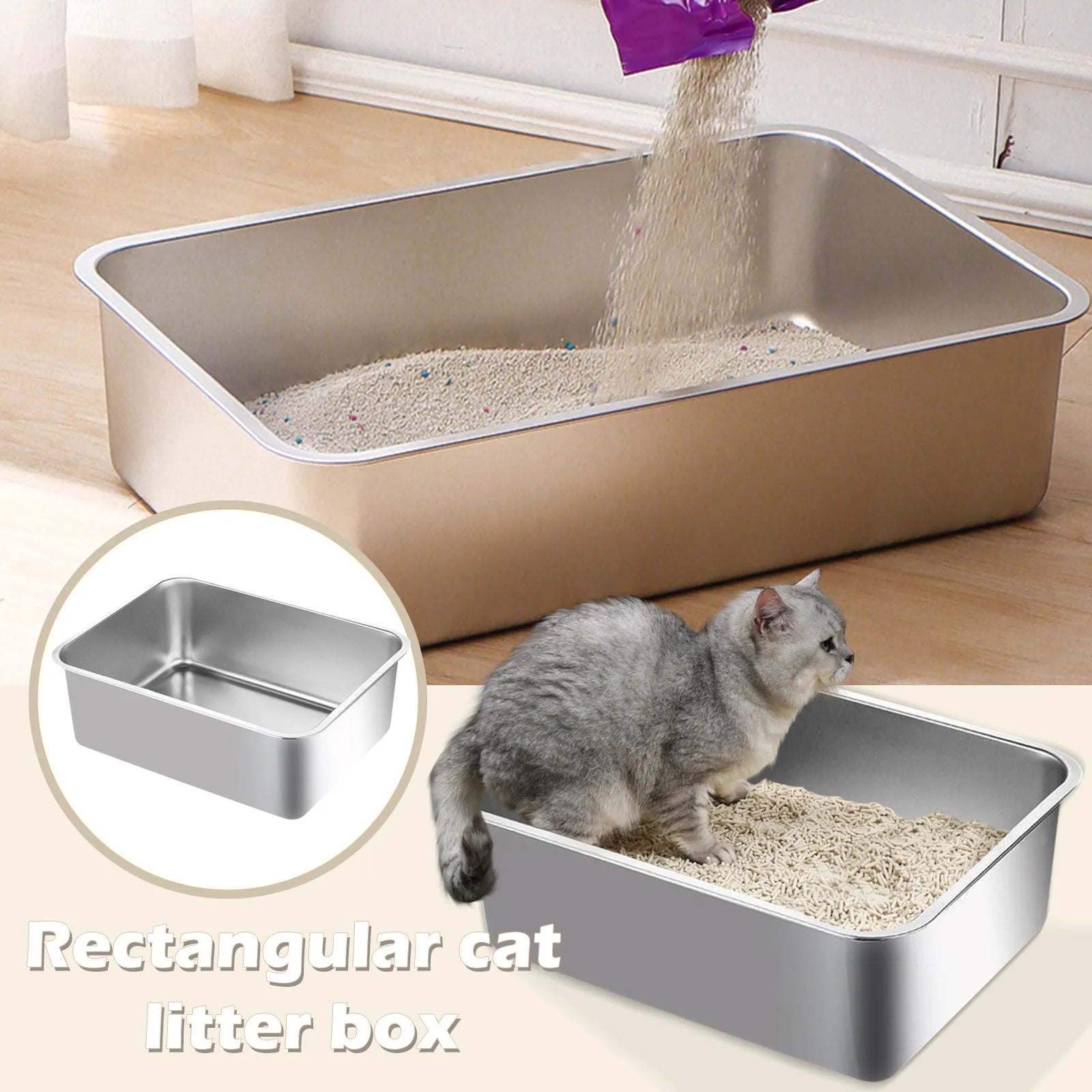 Premium Stainless Steel Cat Litter Tray - Extra Large Metal Litter Box for Multiple Cats