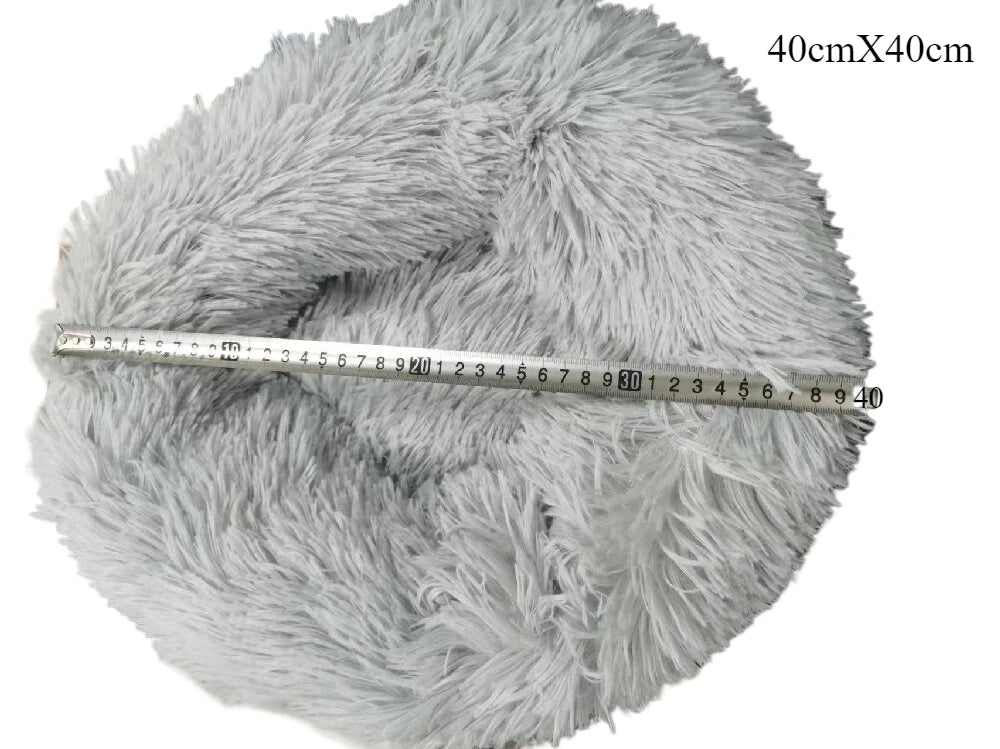 Luxurious Round Plush Cat Bed - Cosy Donut Design with Removable Washable Cover