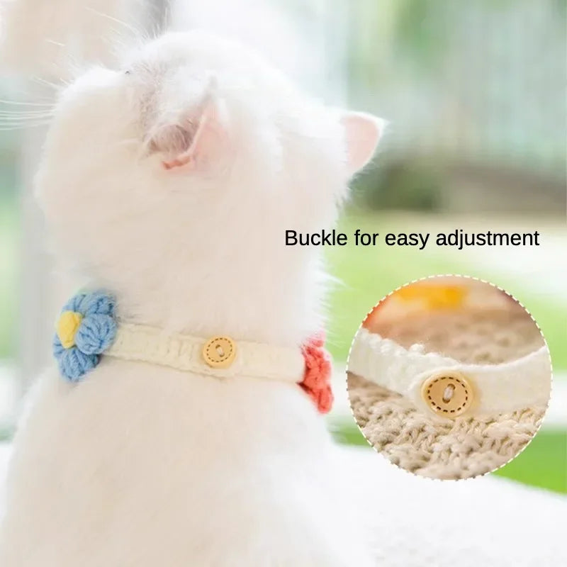 Handmade Crochet Cat Collar – Cotton Flower Bib Bandana