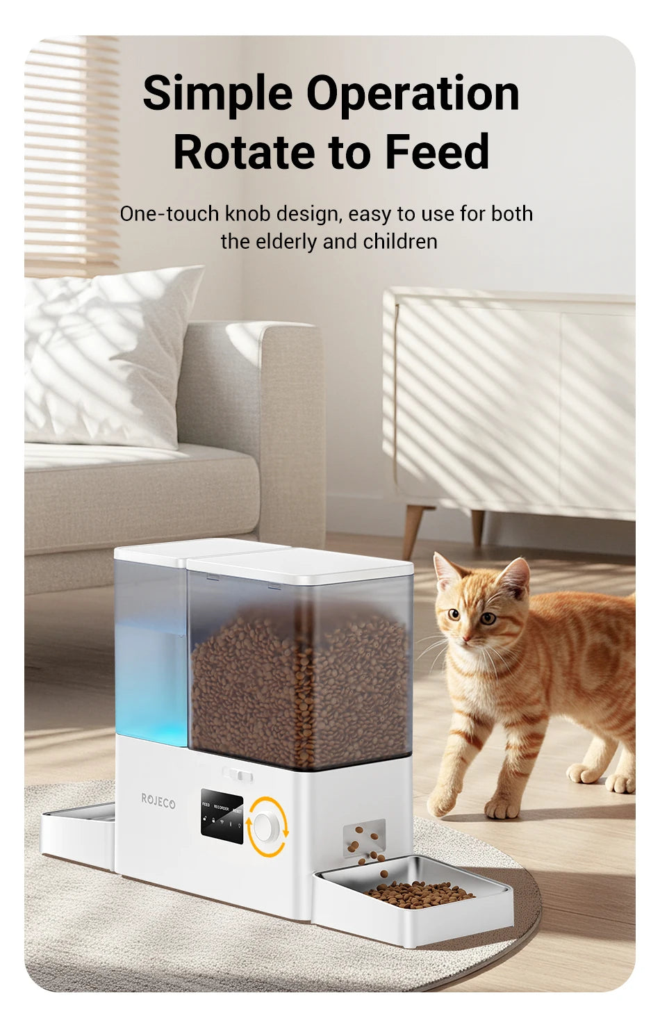 ROJECO 2-in-1 Automatic Cat Feeder & Water Fountain - 5L Food Dispenser & 3.5L Water Bowl with WiFi App Control