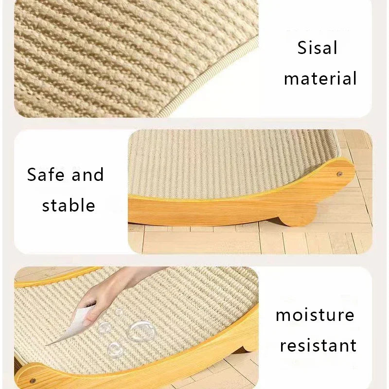 160° Curved Cat Scratcher & Sleeping Bed - Premium Wooden Hammock with Detachable Sisal Pad