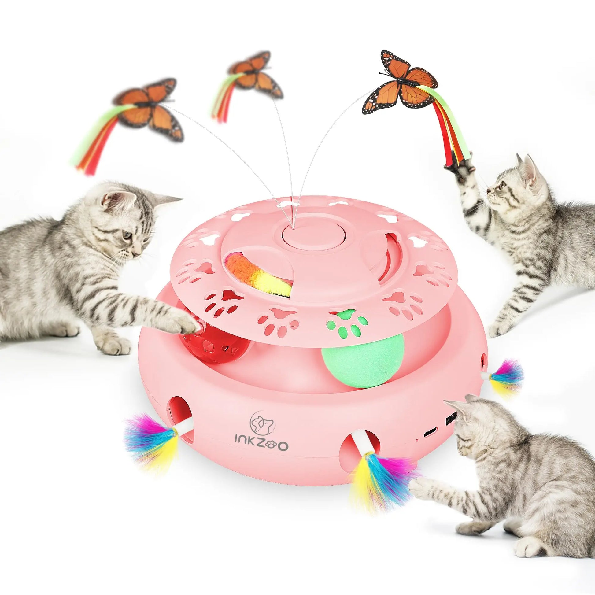 INKZOO Interactive Whack-A-Mole Cat Toy - 7-Hole Automatic Feather Toy for Indoor Cats and Kittens