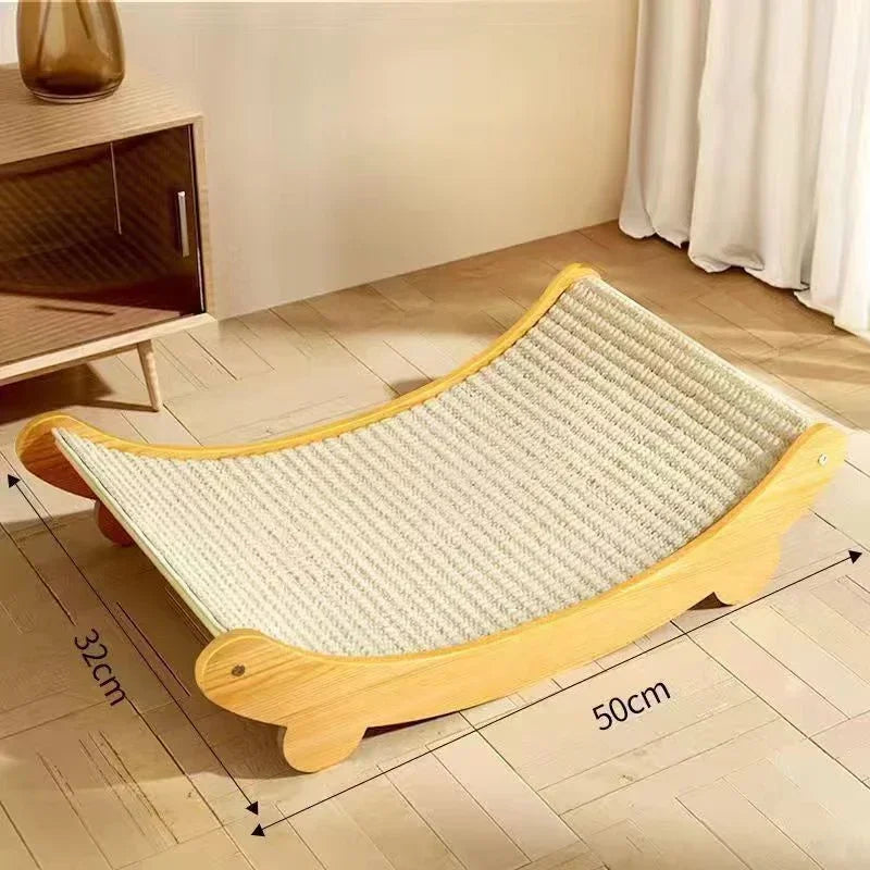 160° Curved Cat Scratcher & Sleeping Bed - Premium Wooden Hammock with Detachable Sisal Pad