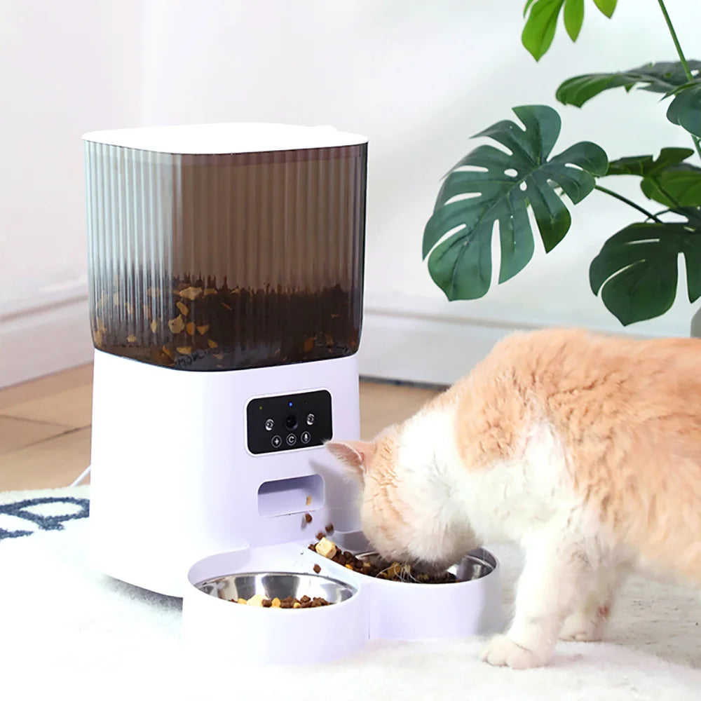 Smart Automatic Cat Feeder with HD Camera - 5L WiFi Pet Food Dispenser with Voice Recording & App Control