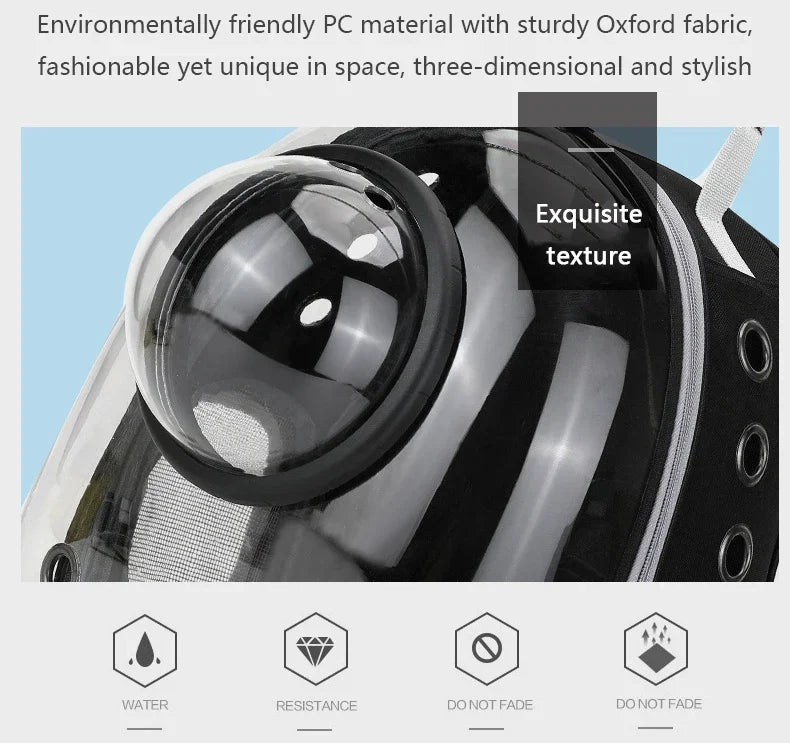Transparent Space Capsule Cat Backpack - Breathable Pet Carrier with Panoramic Window & Ventilation System