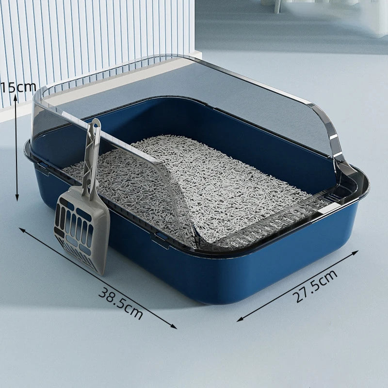 Semi-Enclosed Cat Litter Box with Scoop - Easy-Clean Double Layer Tray for Kittens & Small Pets