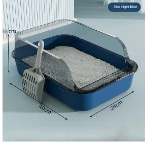 Semi-Enclosed Cat Litter Tray with High Splash Guards & Free Scoop - Easy Clean Open Top Design