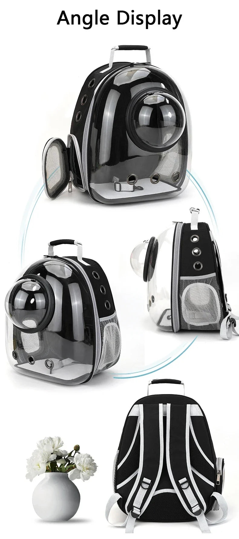 Transparent Space Capsule Cat Backpack - Breathable Pet Carrier with Panoramic Window & Ventilation System