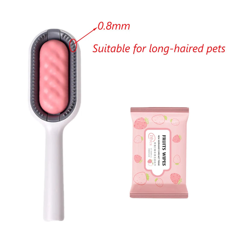 Double-Sided Cat Hair Removal Brush with Cleaning Wipes