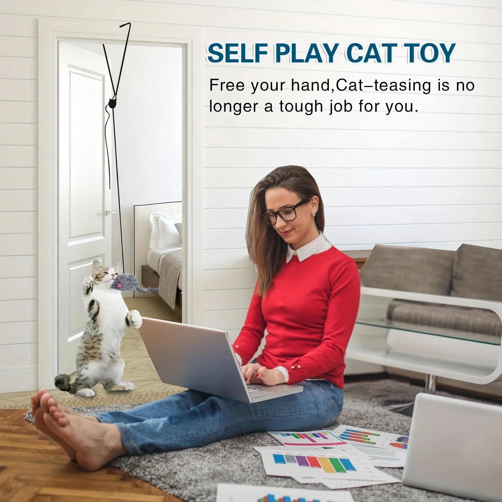 Interactive Plush Mouse Cat Teaser Wand – Retractable Design for Active Play & Exercise