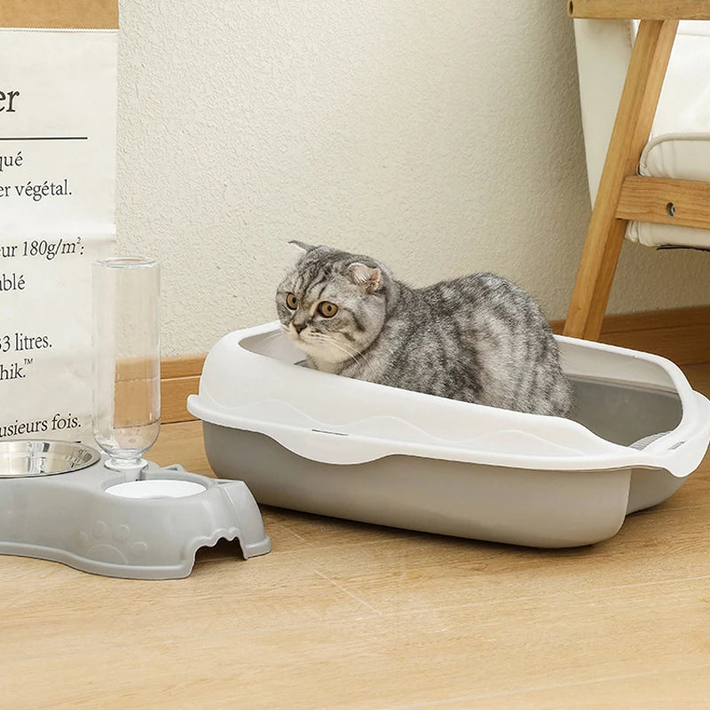 Semi-Enclosed Cat Litter Box - Large Splash-Proof Design with Anti-Tracking Pedal Ventilation System