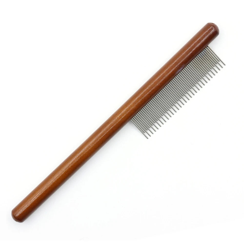 Professional Wooden Pet Grooming Comb - Fine-Tooth Dematting Tool for Long-Haired Cats & Dogs