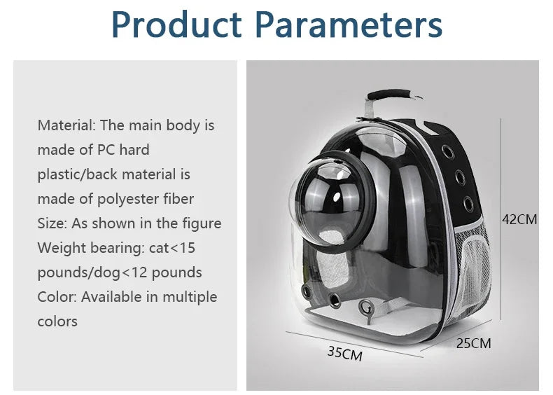 Transparent Space Capsule Cat Backpack - Breathable Pet Carrier with Panoramic Window & Ventilation System
