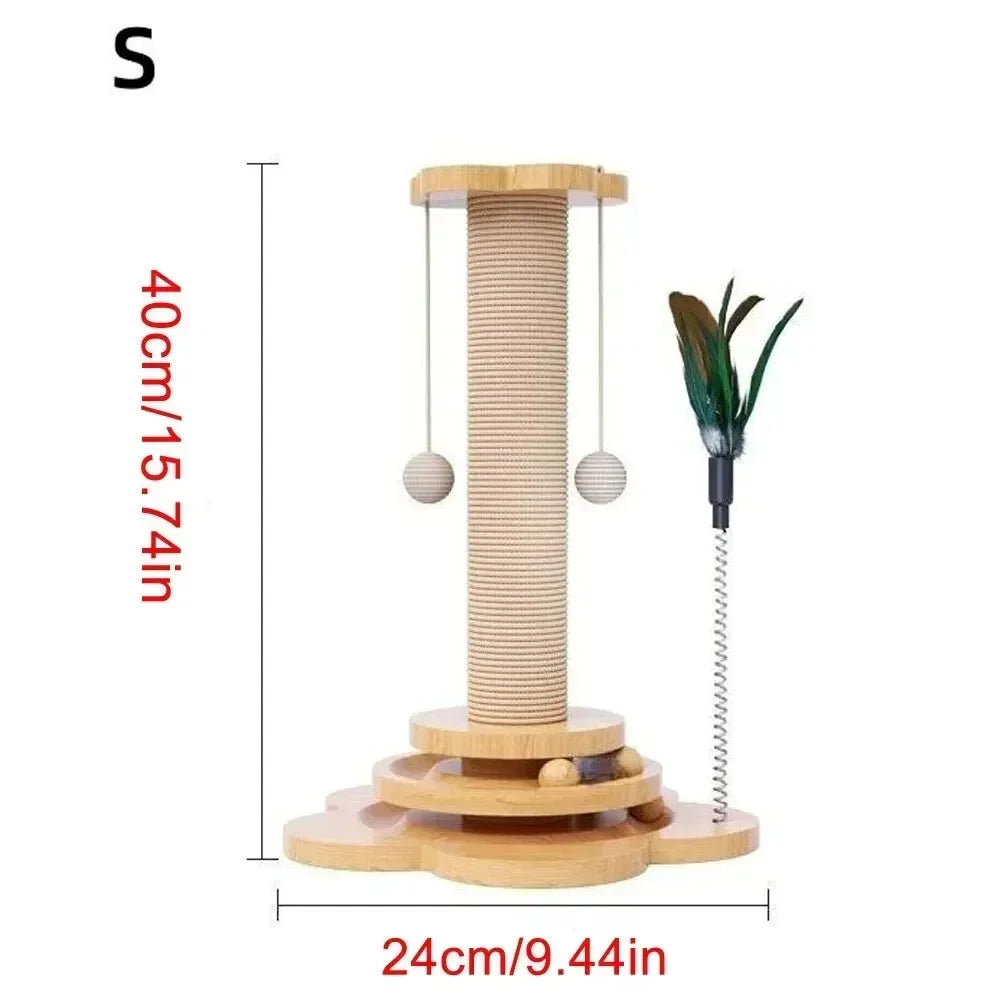 Natural Sisal Cat Scratching Post with Interactive Toy - Multi-Level Wooden Cat Furniture