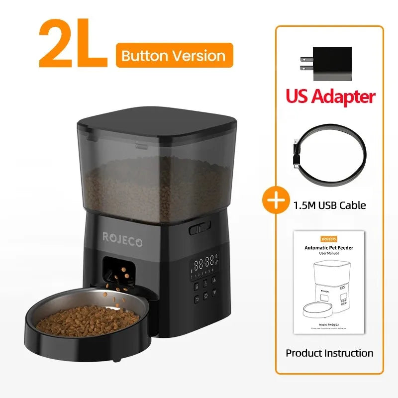 ROJECO Automatic Cat Feeder with LCD Display - Programmable Pet Food Dispenser for Cats and Dogs