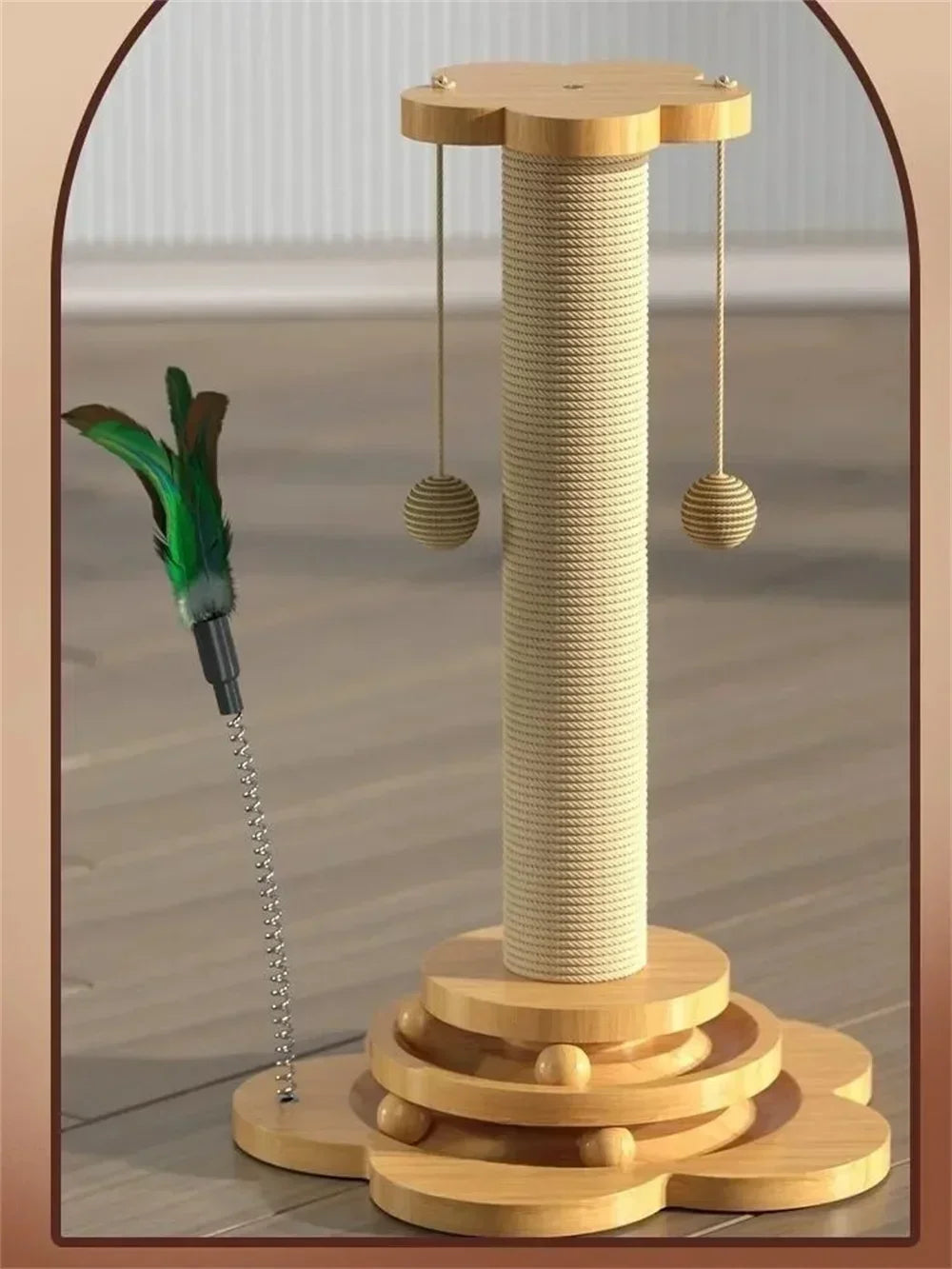 Natural Sisal Cat Scratching Post with Interactive Toy - Multi-Level Wooden Cat Furniture