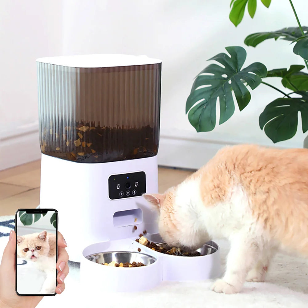 Smart Automatic Cat Feeder with HD Camera - 5L WiFi Pet Food Dispenser with Voice Recording & App Control