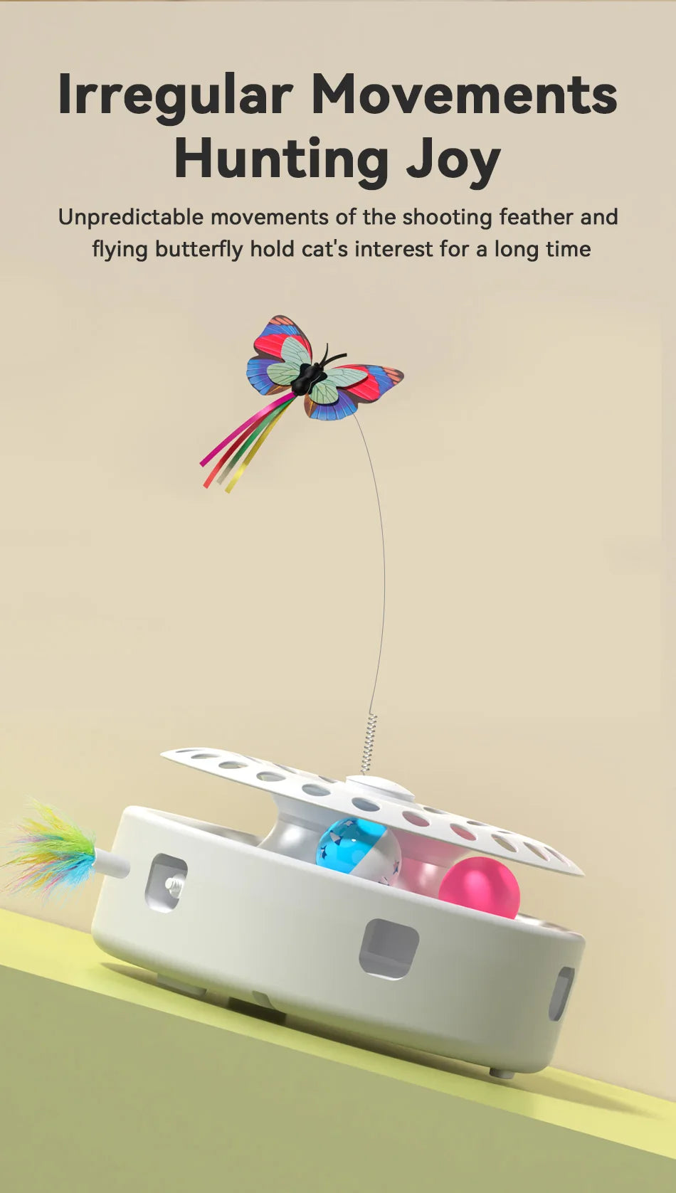 ROJECO 3-in-1 Automatic Interactive Cat Toy - Wireless Feather Teaser with Track Ball and Ambush Play Station for Indoor Cats