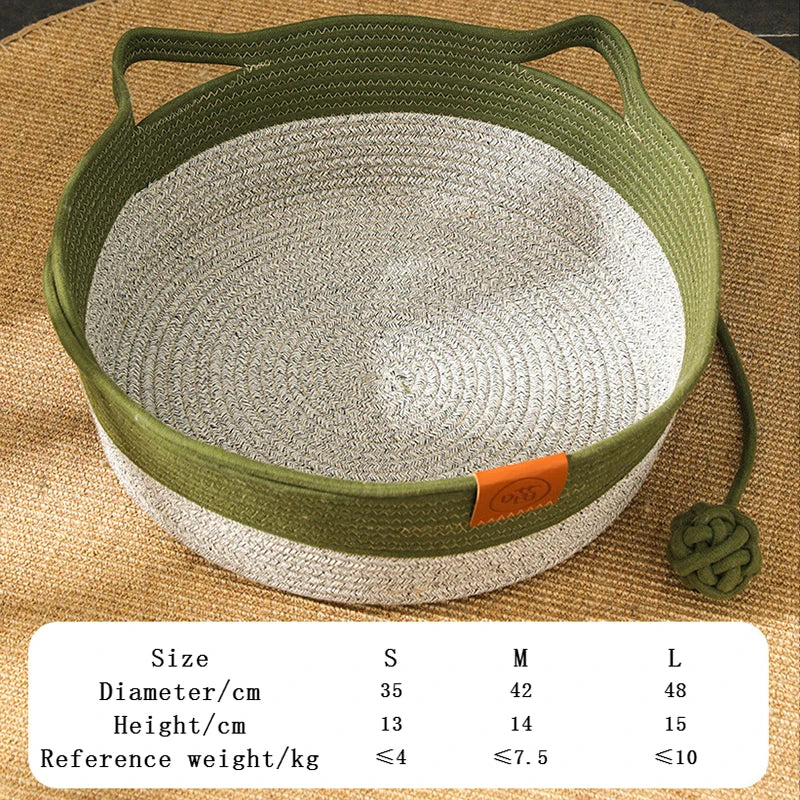 Handwoven Rattan Cat Bed - Natural Eco-Friendly Pet Basket with Removable Washable Cushion & Scratch-Resistant Base