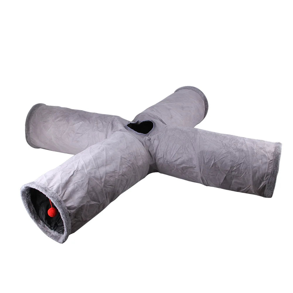 Collapsible Cat Tunnel - Interactive Play & Hide Toy for Cats, Kittens & Small Pets | Suede Finish | 2-Way & 3-Way Options Available