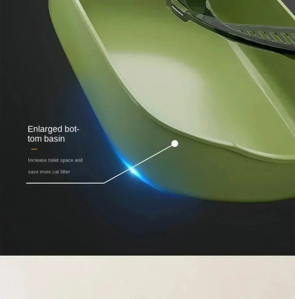 Semi-Enclosed Cat Litter Tray with High Splash Guards & Free Scoop - Easy Clean Open Top Design