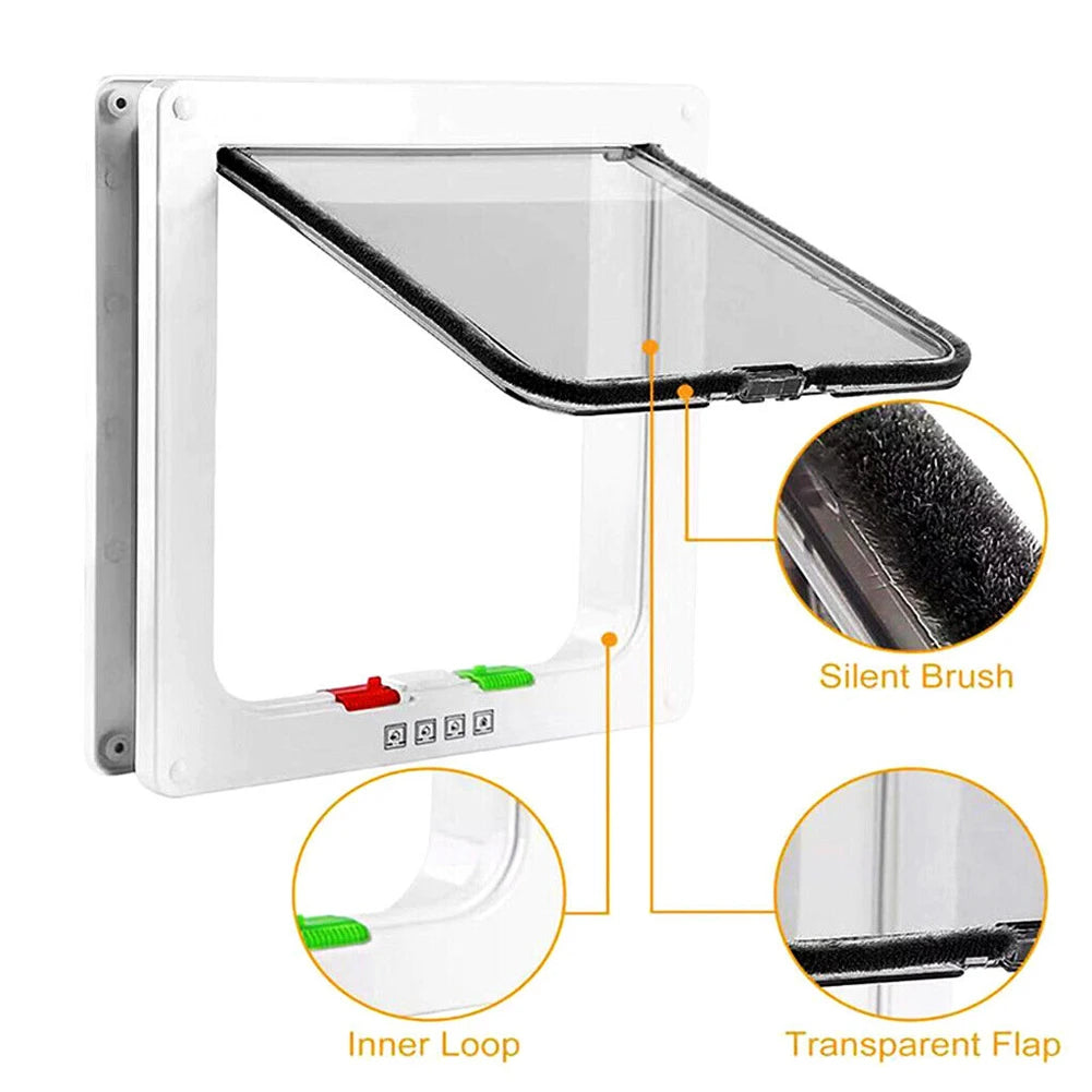 Cat Flap with 4-Way Security Lock - ABS Plastic Pet Door for Cats and Small Pets