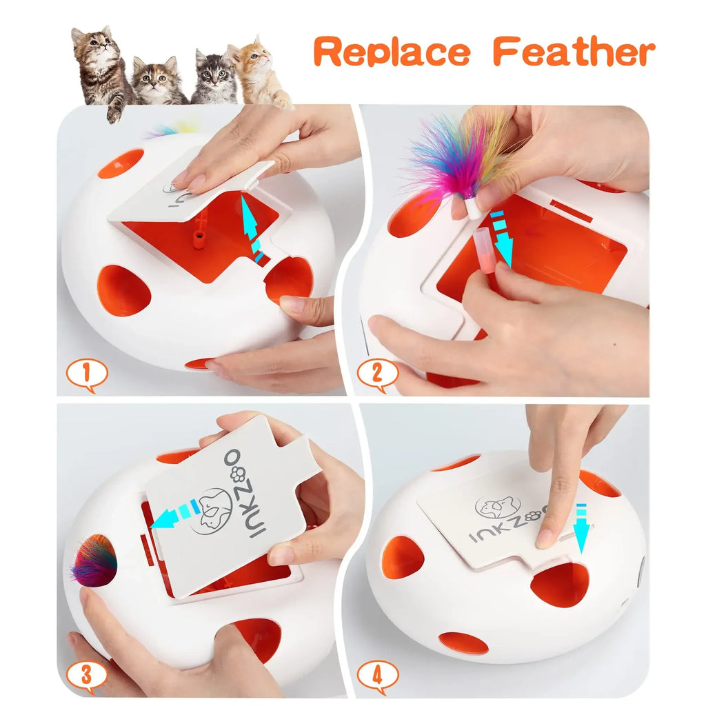 Interactive Whack-A-Mole Cat Toy - 7 Hole Automatic Feather Game with Smart Sensor for Indoor Cats