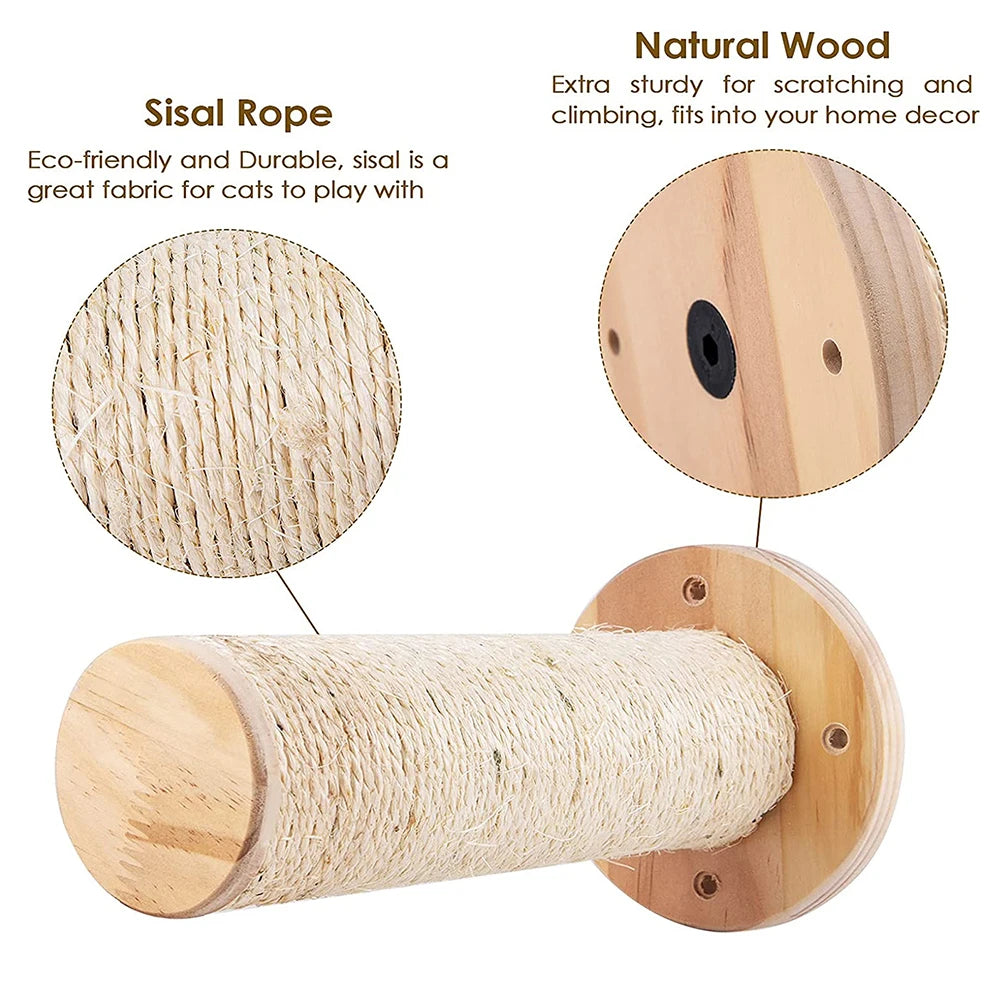 Modular Wall-Mounted Cat Climbing System - Wooden Cat Tree Shelves with Hammocks & Scratching Posts