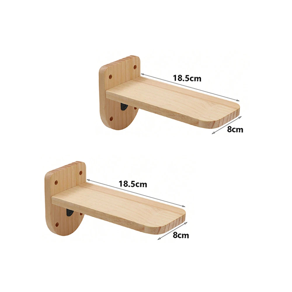 Modular Cat Wall Climbing System - Natural Wood Wall-Mounted Shelves, Steps & Hideaways