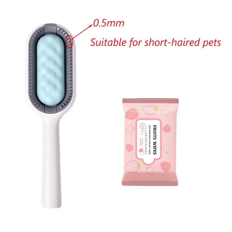 Double-Sided Cat Hair Removal Brush with Cleaning Wipes