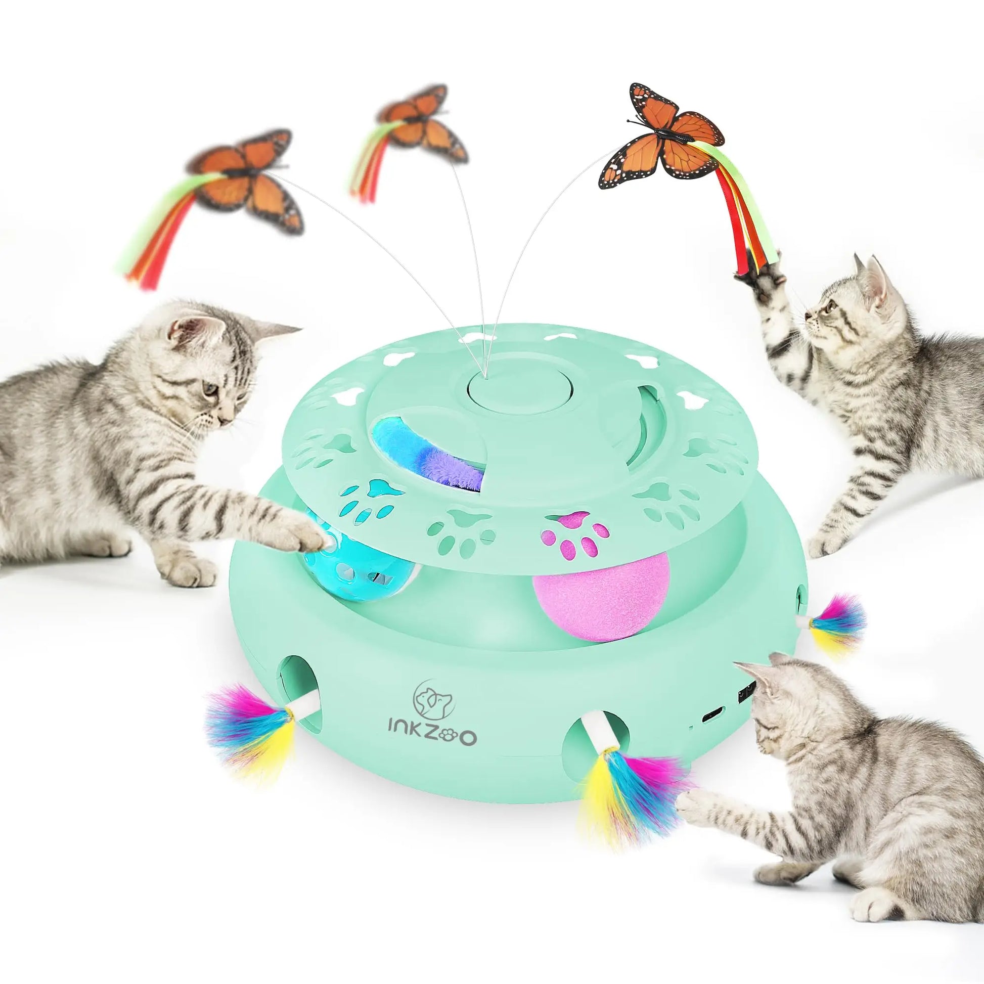 INKZOO Interactive Whack-A-Mole Cat Toy - 7-Hole Automatic Feather Toy for Indoor Cats and Kittens