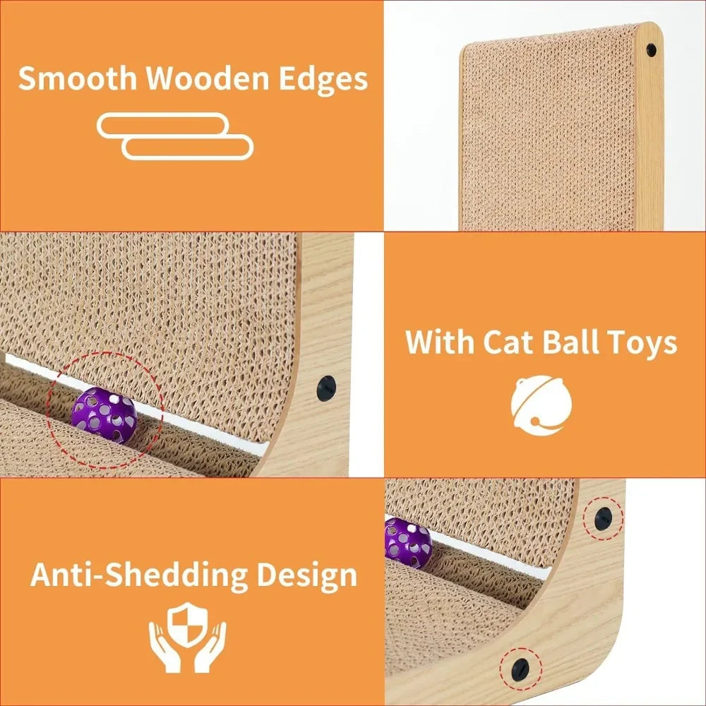 Vertical Cat Scratching Post - Double-Sided Wood Scratcher with Interactive Ball Toy & Furniture Protection