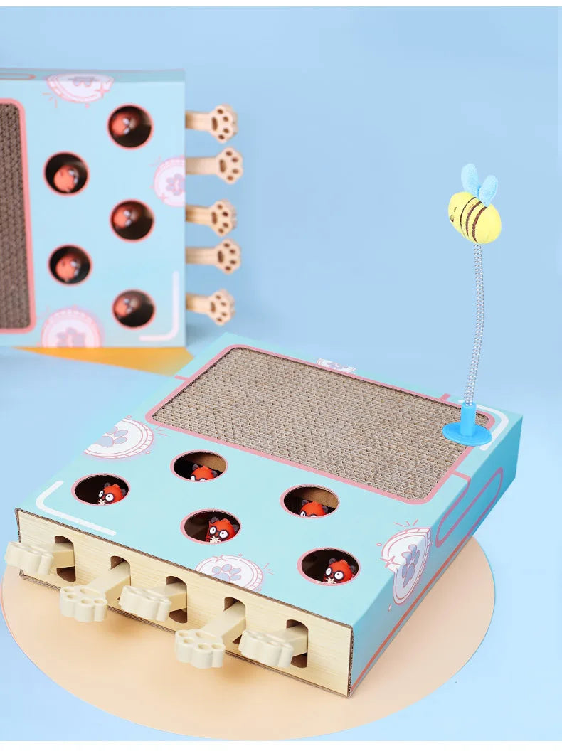 Interactive Whack-a-Mole Cat Scratching Board - Multi-Function Puzzle Toy with Claw Care